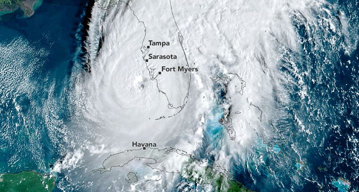 Satellite view of Hurricane Ian over Florida.